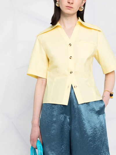 Shop Nanushka Wide-collar Short-sleeve Shirt In Yellow
