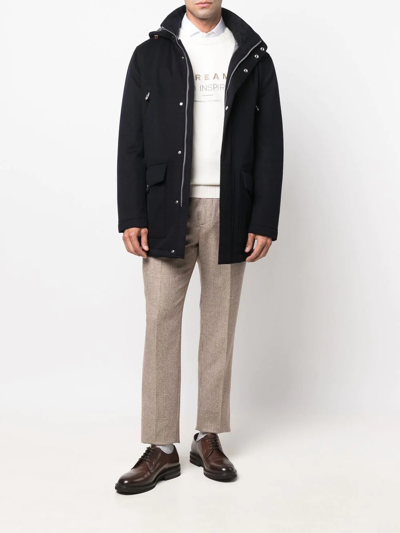 Brunello Cucinelli Cashmere Embroidered-slogan Jumper In Chv08 Panama+grigio Chiaro+grigio+camel