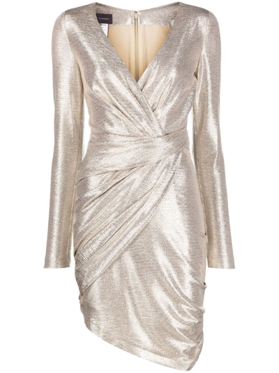 Shop Talbot Runhof Metallic-finish V-neck Mini Dress In Gold