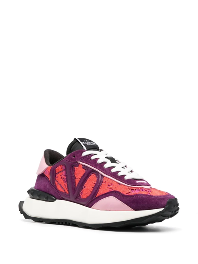 Shop Valentino Lace-detail Logo-patch Sneakers In Orange