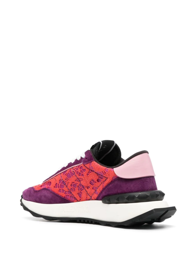 Shop Valentino Lace-detail Logo-patch Sneakers In Orange