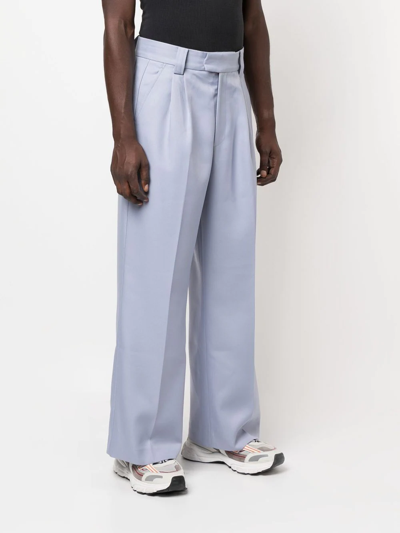 Shop Viktor & Rolf Pleat-detail Wide-leg Trousers In Grey