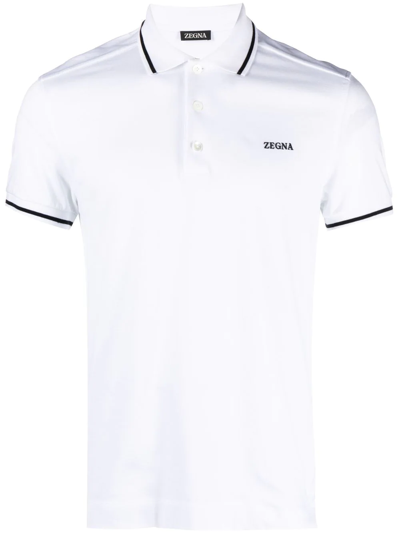 Shop Zegna Logo-embroidered Polo Shirt In White