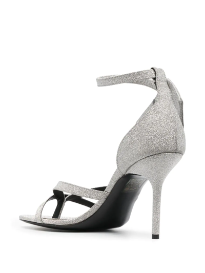 Shop Off-white Zip-tie Glittered Leather Sandals In Silber
