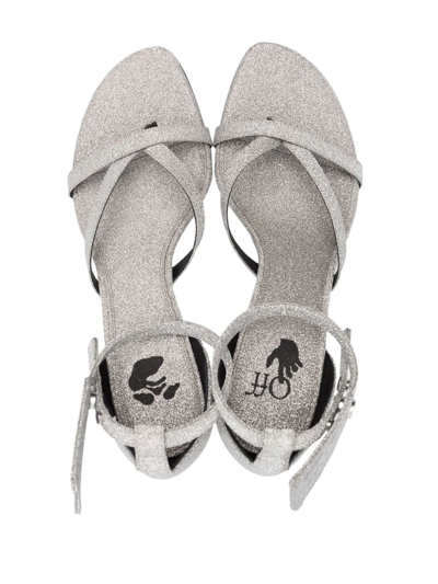 Shop Off-white Zip-tie Glittered Leather Sandals In Silber