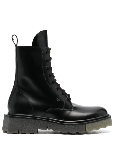 Off-white Sponge-sole Leather Combat Boots In Schwarz