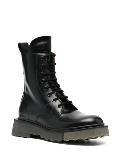 Off-white Sponge-sole Leather Combat Boots In Schwarz