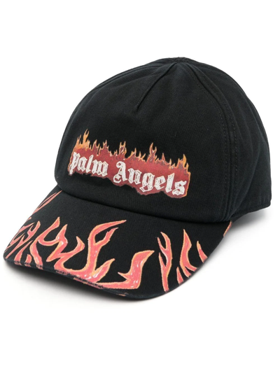 Shop Palm Angels Flames Logo-print Baseball Cap In Schwarz