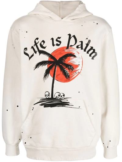 Shop Palm Angels Slogan-print Paint Splatter Hoodie In Weiss