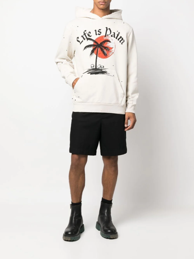 Palm Angels Slogan-print Paint Splatter Hoodie In Weiss