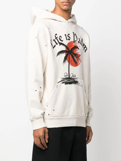 Shop Palm Angels Slogan-print Paint Splatter Hoodie In Weiss