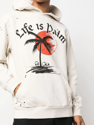Palm Angels Slogan-print Paint Splatter Hoodie In Weiss