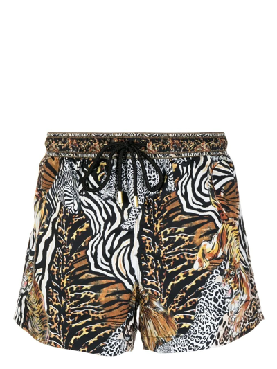 Shop Camilla Mixed Animal-print Swim Shorts In Braun
