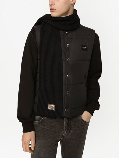 Shop Dolce & Gabbana Logo-tag Cashmere Scarf In Black