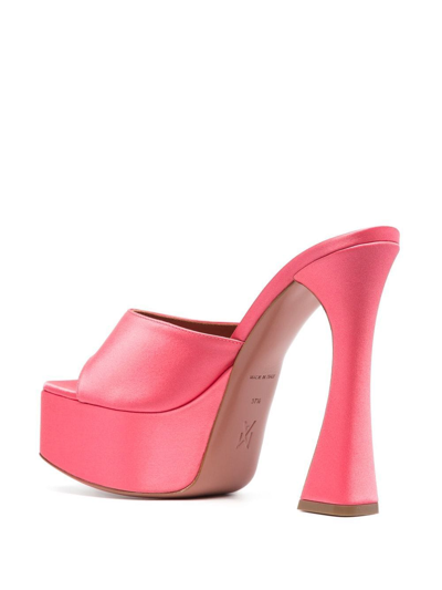 Shop Amina Muaddi Dalida Leather Platform Mules In Rosa