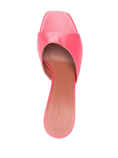 Shop Amina Muaddi Dalida Leather Platform Mules In Rosa