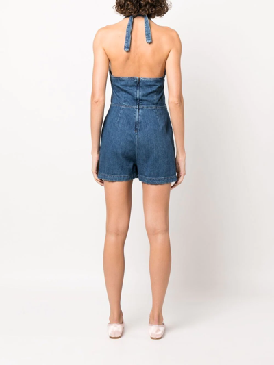 Shop Reformation Pamela Halterneck Denim Minidress In Blue