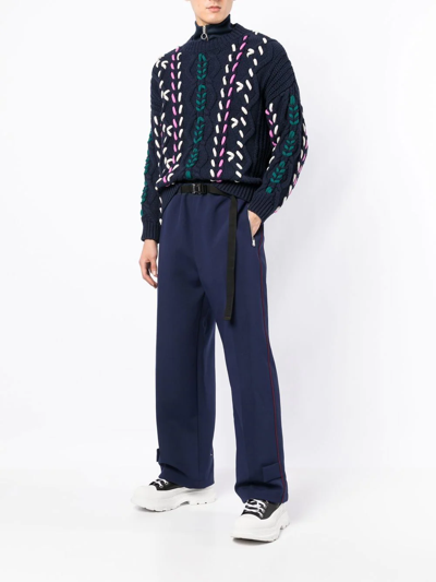 Sacai Clip-belt Wide-leg Trousers In Blue