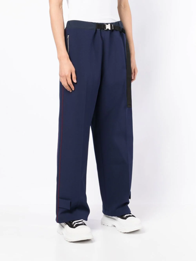 Sacai Clip-belt Wide-leg Trousers In Blue