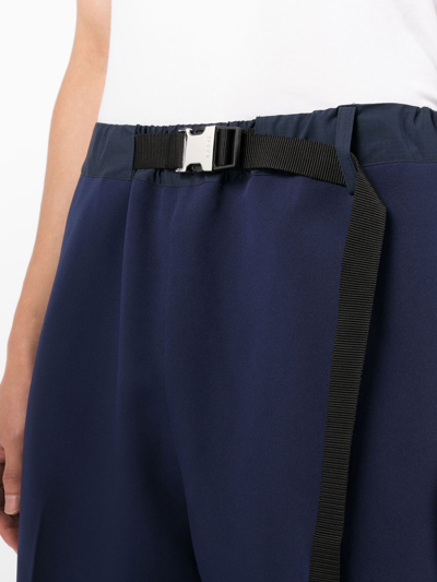 Sacai Clip-belt Wide-leg Trousers In Blue