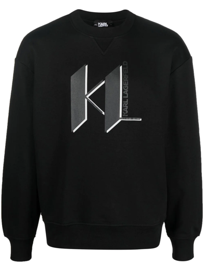 Shop Karl Lagerfeld Logo-print Crew Neck Sweatshirt In Schwarz