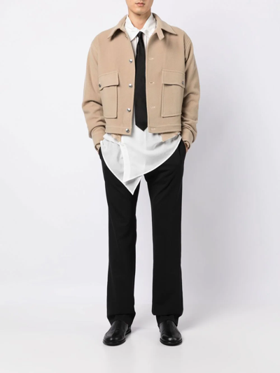 Shop Sulvam Layered Wool-blend Shirt Jacket In Brown