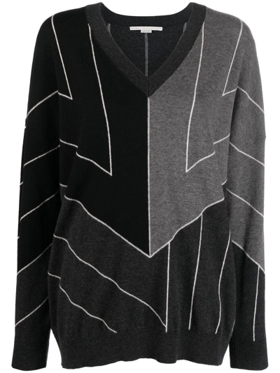 Stella Mccartney Stripe-print V-neck Jumper In Grau