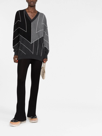 Stella Mccartney Stripe-print V-neck Jumper In Grau