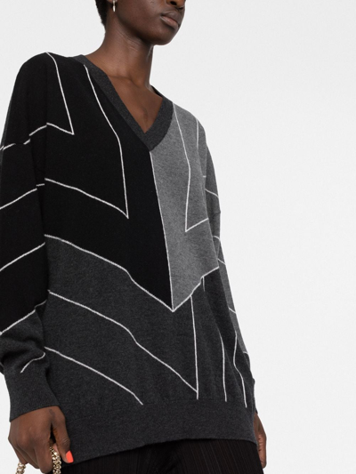 Stella Mccartney Stripe-print V-neck Jumper In Grau