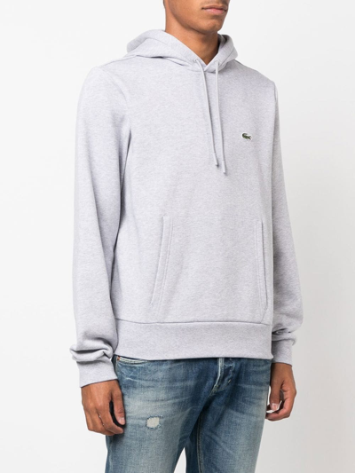 Shop Lacoste Logo-patch Fleece Hoodie In Grau