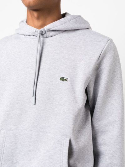 Shop Lacoste Logo-patch Fleece Hoodie In Grau