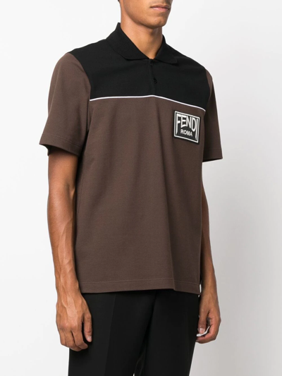 Shop Fendi Logo-patch Polo Shirt In Braun