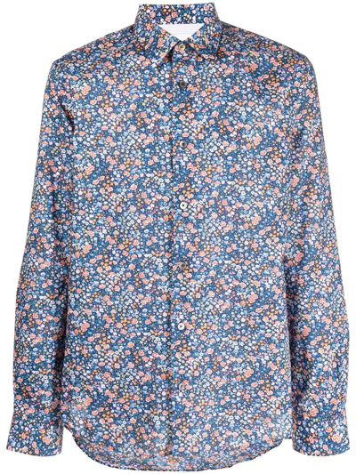 Paul Smith Organic Cotton Floral Print Slim Fit Shirt In Navy | ModeSens