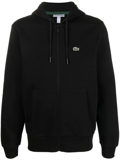 Shop Lacoste Appliqué-logo Zip-up Hoodie In Schwarz