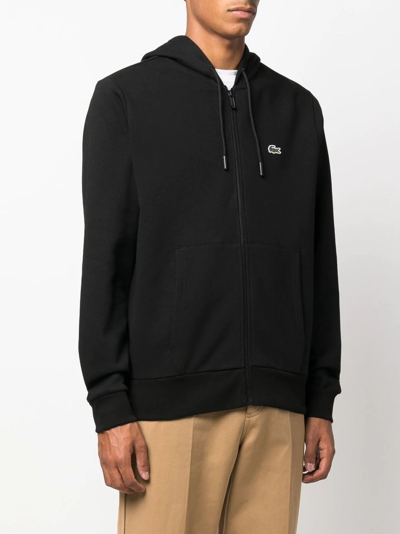 Shop Lacoste Appliqué-logo Zip-up Hoodie In Schwarz