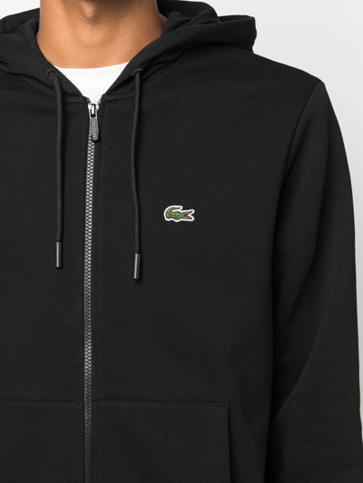 Shop Lacoste Appliqué-logo Zip-up Hoodie In Schwarz