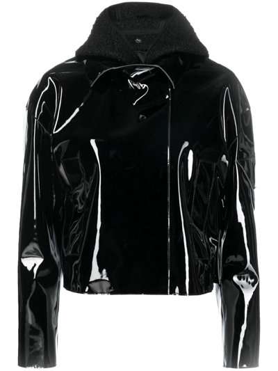 Shop Alyx High-shine Pvc Cropped Moto Jacket In Black