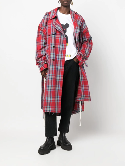 Shop Facetasm Check-pattern Belted Coat In Rot