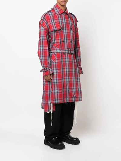 Shop Facetasm Check-pattern Belted Coat In Rot