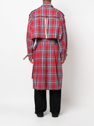 Shop Facetasm Check-pattern Belted Coat In Rot