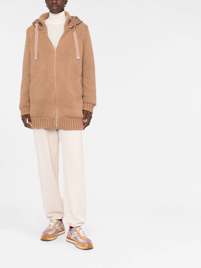 Herno Resort Knitted Lurex Hoodie With Quilted Detail In Braun
