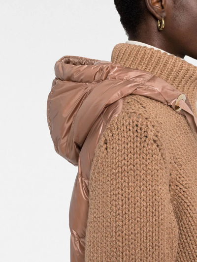 Herno Resort Knitted Lurex Hoodie With Quilted Detail In Braun