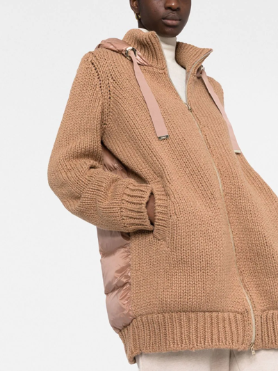 Herno Resort Knitted Lurex Hoodie With Quilted Detail In Braun