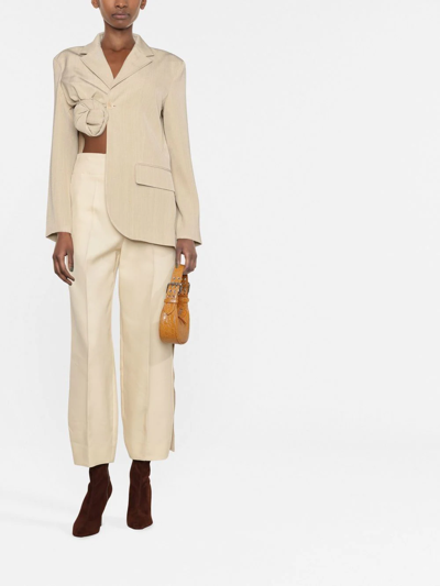 Shop Jacquemus Baccala Asymmetric Cropped Blazer In Nude