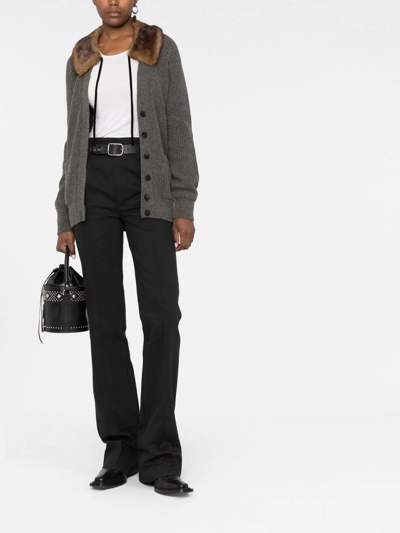 Saint Laurent Shearling-trim Ribbed Cardi-coat In Grey