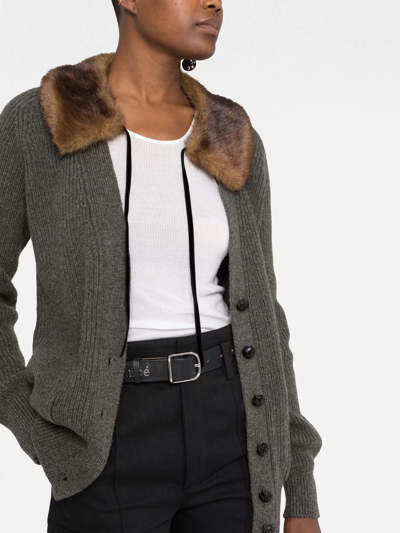 Saint Laurent Shearling-trim Ribbed Cardi-coat In Grey