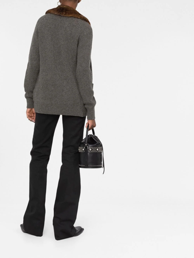 Saint Laurent Shearling-trim Ribbed Cardi-coat In Grey