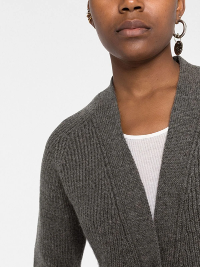 Saint Laurent Shearling-trim Ribbed Cardi-coat In Grey
