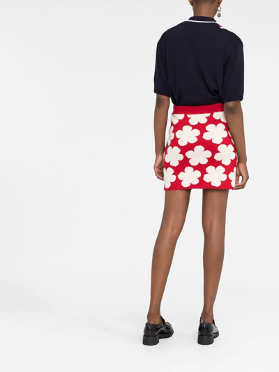 Shop Kenzo Floral Intarsia-knit Skirt In Rot