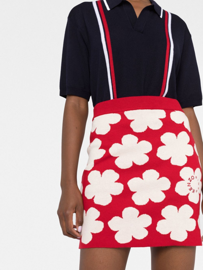 Shop Kenzo Floral Intarsia-knit Skirt In Rot